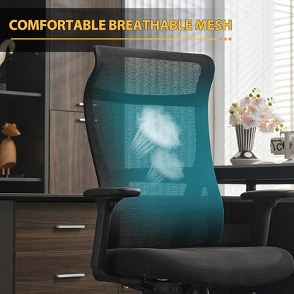 Qulomvs Mesh Ergonomic Office Chair Home Office Desk Chair with Headrest Height Adjustable Computer Executive Desk Chair with Wheels 360 Swivel Task Chair