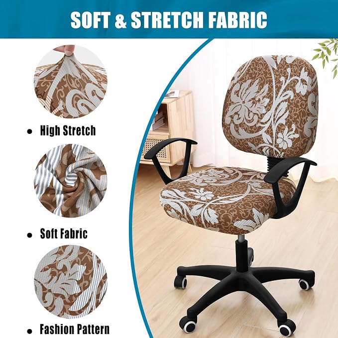 Smiry Stretch Printed Office Computer Chair Covers, Universal Washable Removable Desk Rotating Chair Slipcovers Protector, Seat + Backrest Cover - Brown and Blue