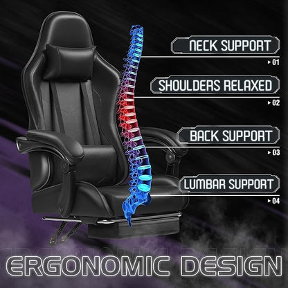 Homall Gaming Chair, Video Game Chair with Footrest and Massage Lumbar Support, Ergonomic Computer Chair Height Adjustable with Swivel Seat and Headrest (Dark Black)