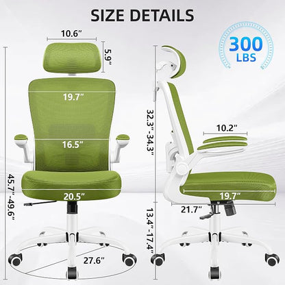 FelixKing Office Chair, Desk Chair with Adjustable Lumbar Support, Ergonomic Computer Chair with High Back and Armrest, Adjustable Height Gaming Chair Home Office Swivel Chair(Avocado Green)