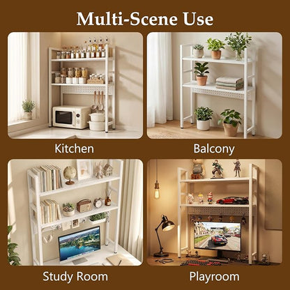 Brakki 2-Tier Desk Shelf, Desk Hutch Bookshelf, Desktop Shelf Bookcase with Pegboard and Hooks for Computer Monitor, Metal Desktop Hutch Storage Organizer for Dorm Home Office, 30" W， White