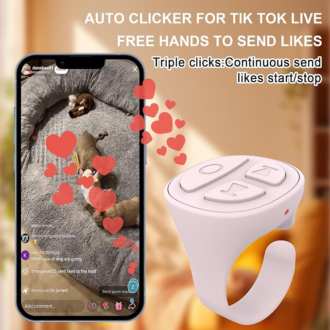 Tiktok Scrolling Ring, Bluetooth Camera Remote Control, Scrolling Ring Remote for iPhone TikTok FB YouTube IG Android Phone, Fingertip Wireless Scroller Page Turner (Baby Pink)