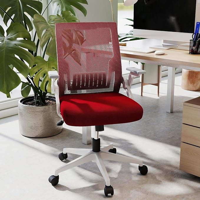 Ergonomic Office Chair with Flip-Up Arms, Small Desk Chair with Breathable Mesh Back, Home Office Desk Chair that Saves Space, Compact Swivel Computer Chair