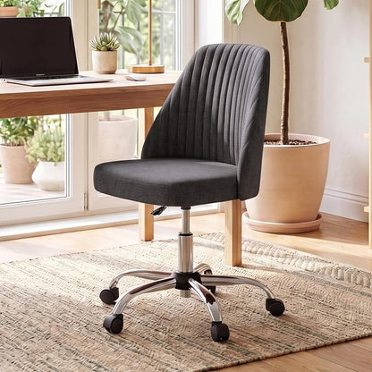 DUMOS Office Chair, Comfy Desk Chair Rolling Vanity Swivel Task Chairs with Wheels, Wide Seating Armless Height Adjustable Computer Chairs for Home,Bedroom,Student,Adults, Gunmetal Gray