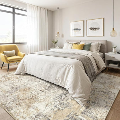 3X5 Rug Washable Area Rugs: Abstract Modern Soft Stain Resistant Indoor Floor Non Slip Throw Carpet for Entryway Living Room Closet Front Door Kitchen Bedroom Bedside Office Dorm- Gray Gold