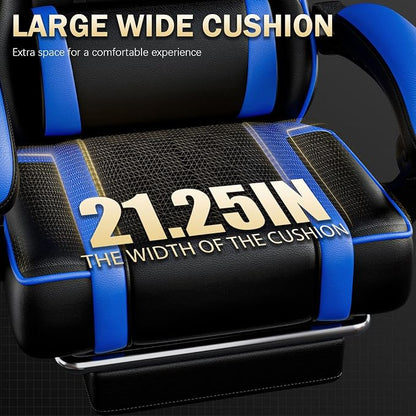 Ergonomic Gaming Chair with Footrest, PU Leather Video Game Chairs for Adults, 360°Swivel Adjustable Office Chair Gamer Chair, Comfortable Computer Chair for Heavy People (Blue)