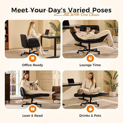 amseatec Criss Cross Chair with Natural Sisal Cat Scratch Pad, 5-Gear Adjustable Armrests, 360° Silent Casters,pet-Friendly Office, Gaming, Leisure, and Make up Vantiy Desk Chair(Black)