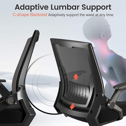 GTPLAYER Ergonomic Office Chair with Flip-up Armrests Executive Computer Chair for Home Office, Breathable Mesh & Comfy Lumbar Support, Pack of 2, Black