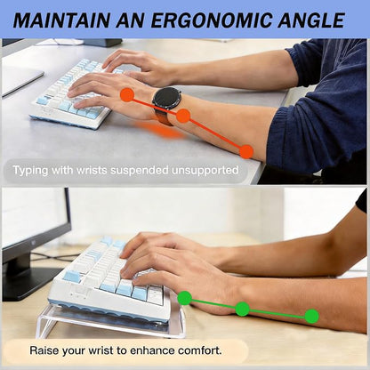 Acrylic Tilted Computer Keyboard Stand Holder, Gecnroi 16.9" x 5.7" Keyboard Riser with Silicone Anti-Slip Strip, Keyboard Tray for Easy Ergonomic Typing for Office Desk, Home, School (Clear)