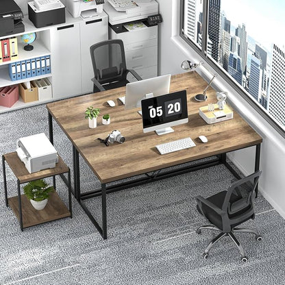 FOLUBAN Industrial Computer Desk, Rustic Wood and Metal Writing Desk, Vintage PC Table for Home Office, Oak 60 inch