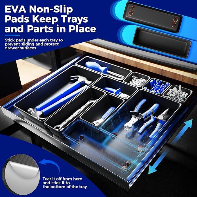 16 PCS Extra Small Parts Organizer Trays for Nuts, Bolts, Screws, Washers and Electrical Connectors, Desk Drawer Organzier Bins for Toolbox, Hardware Cabinet and Workbench (XS_16pcs_Black)