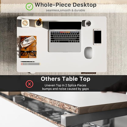 JOY worker Small Electric Standing Desk, 31.5" x 20" Whole Piece Height Adjustable Desk with Memory Controller, White Sit to Stand Workstation for Home Office