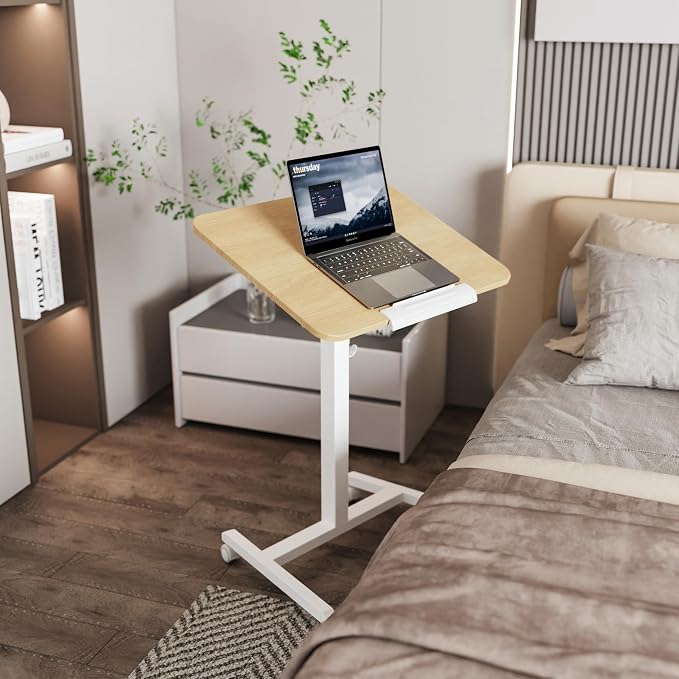 ETHU Tiltable Mobile Standing Desk, Rolling Podium Stand with Magnetic Hook, 90° Tilting Tabletop, Height Adjustable Sit Stand Desk for Home, Office and Classroom, Oak