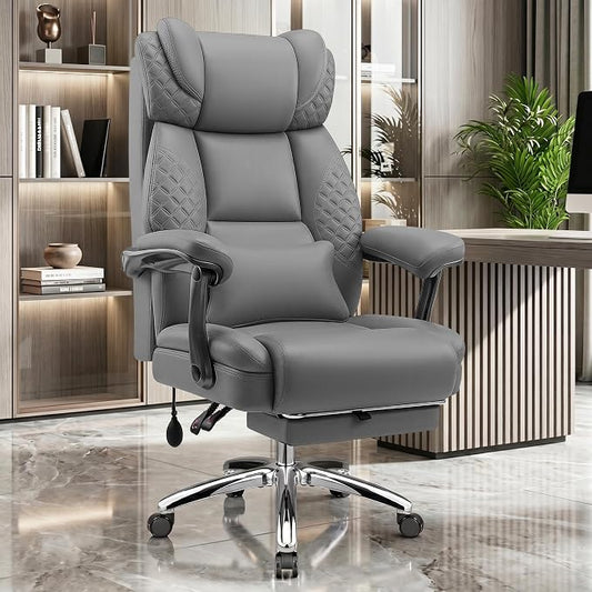 Office Chair, Ergonomic Desk Chair with Adjustable Lumbar Support for Back Pain, Extra Wide 400LBS Comfy Big and Tall Office Chair with Footrest, Executive Leather Computer Game Chair for Heavy People