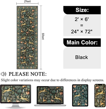 DUKINO 2x6 Rug for Hallway, Washable Kitchen Runner Rug with Non Slip Backing, Soft Low Pile Vintage Animal Runner for Bedroom, Kitchen, Hallway, Entryway, Laundry, Black