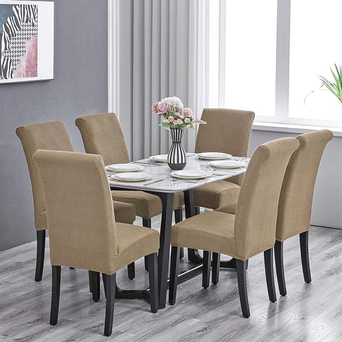 Stretch Chair Covers for Dining Room Set of 6, Removable Washable Dining Room Chair Covers, Dining Chair Slipcovers Seat Protector, Great Home Decor and Banquet Upholstery (Tan, 6 Pack)