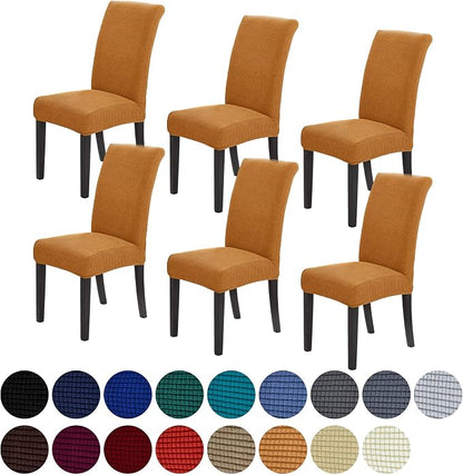 Stretch Chair Covers for Dining Room Set of 6, Removable Washable Dining Room Chair Covers, Dining Chair Slipcovers Seat Protector, Great Home Decor and Banquet Upholstery (Gold, 6 Pack)