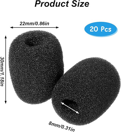 20 Pcs Microphone Covers Foam, Headset Mic Foam Cover High Density Noise Reduction Mic Cover High Density Lapel Headsets Microphones Windscreen