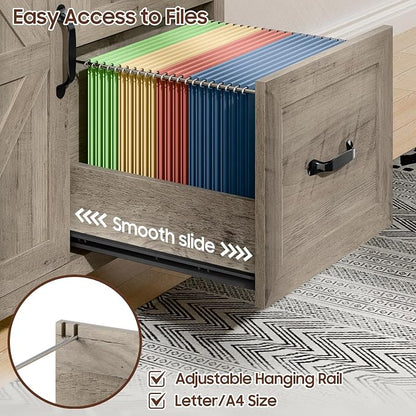 Befrases File Cabinet 3 Drawers Lateral File Cabinet with Adjustable Shelf for Letter/A4 Size Hanging Files, Large Wood File Storage Cabinets Printer Stand for Home Office, Grey
