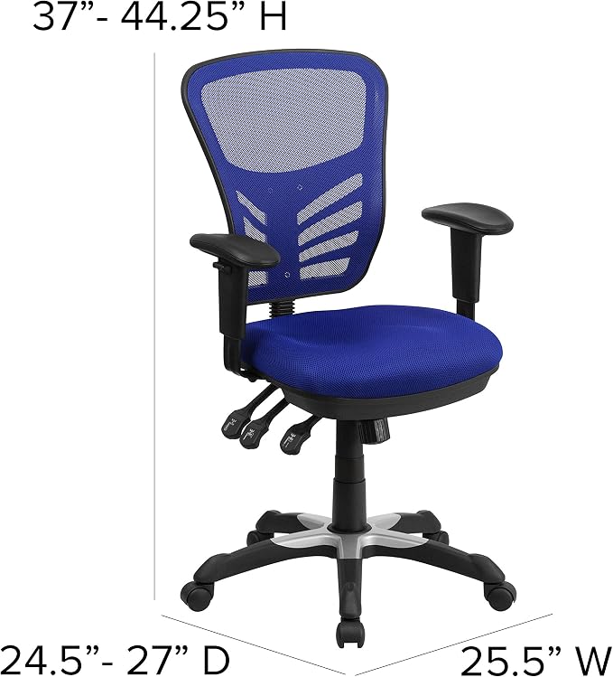 Flash Furniture Nicholas Mid-Back Swivel Office and Gaming Chair, Ergonomic Mesh Office Chair with Adjustable Lumbar Support and Height, Blue