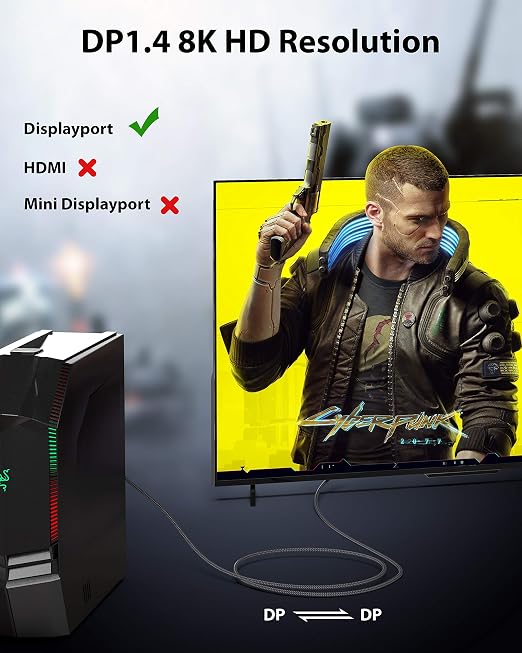 VESA Certified DisplayPort Cable 1.4, Maxonar 8K 10ft/ 3M DP Cable Cord (8K@60Hz, 4K@144Hz, 1080P@240Hz) Display Port HBR3 32.4Gbps, HDCP 2.2 for Odyssey G9 CHG90, PC, Laptop, TV Gaming Monitor - Grey
