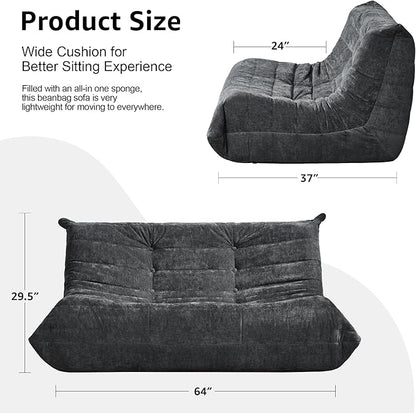 Hobestluk Large Bean Bag Chair Faux Fur BeanBag Couch for Living Room | Darkgrey Chenille, Loveseat,Ergonomic Design,Memory Foam,Anti-slip,No Assembly Required,Decorative Style for Living Room