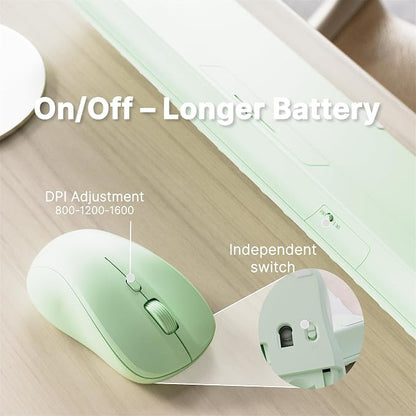Wireless Keyboard and Mouse Combo with 110 Round Keycaps, Power Switch, and Scissor-Switch Typing Feel – Ideal for Office Use (Green)