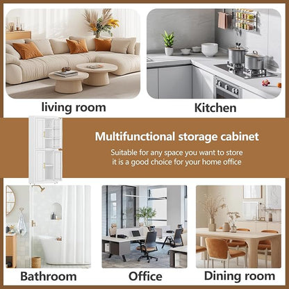 GAIOUS 63" Tall Metal Corner Kitchen Pantry Cabinet, Steel Storage Cabinets with 4 Doors and 3 Shelves, Kitchen Food Cabinets with 6 Door Panel Shelves, Farmhouse Cupboard for Kitchen Dining, White