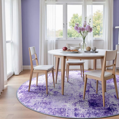 RELEANY Washable Area Rugs 8ft Non-Slip Modern Abstract Soft for Living Room Entryway Bedroom Kitchen, Print Pattern, Purple Gray Pink White