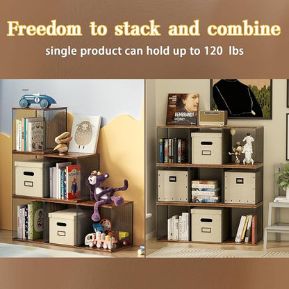 Dmevkic 2 Cube Organizer Bookshelves DIY Variable Stackable Cube Storage Organizer for Kid Bedroom,Living Room,Small Bookshelf Black Brown Wooden,No Vinyl Storage