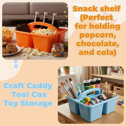 Kathfly 4 Pack Classroom Caddy Organizer with Handle, Plastic Art Craft Cleaning Caddy Bulk, Small Multipurpose Supply Organization Storage Basket for Table Desk Office Pencil Teacher (Blue Orange)