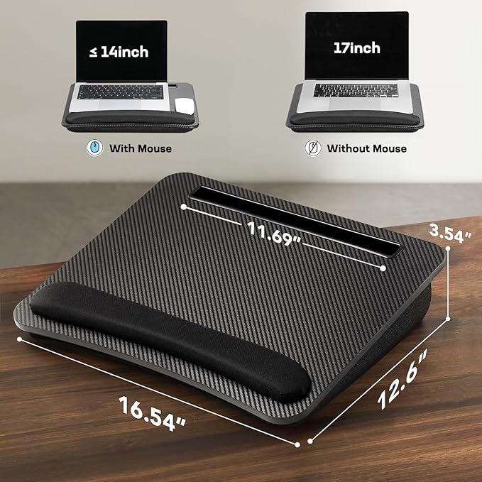 HUANUO Laptop Lap Desk - Portable Lap Desk with Pillow Cushion, Fits up to 15.6 inch Laptop, with Anti-Slip Strip & Storage Function for Home Office Students Use as Computer Laptop Stand- Black