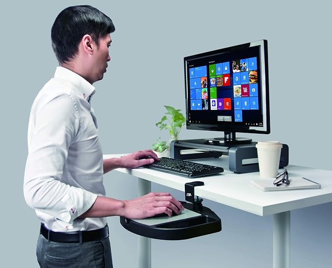 Desk Tray Add-on - CTA Desk Add-on Bundle with Keyboard Tray, Desk Organizer, Heavy-Duty Metal Keyboard, Mouse Tray, Organizer Tray Compartments, and Cable Routing Column (PC-DAB) - Black