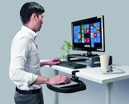 Desk Tray Add-on - CTA Desk Add-on Bundle with Keyboard Tray, Desk Organizer, Heavy-Duty Metal Keyboard, Mouse Tray, Organizer Tray Compartments, and Cable Routing Column (PC-DAB) - Black