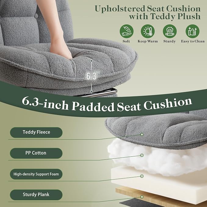 DurayLoly Criss Cross Office Chair with Foot Rest, 26.77" Wide Cross Legged Office Chair with 7" Thick Backrest, Height Adjustable & 360°Swivel, Desk Chair for All-Day Comfort (Misty Gray)