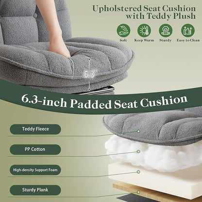 DurayLoly Criss Cross Office Chair with Foot Rest, 26.77" Wide Cross Legged Office Chair with 7" Thick Backrest, Height Adjustable & 360°Swivel, Desk Chair for All-Day Comfort (Misty Gray)