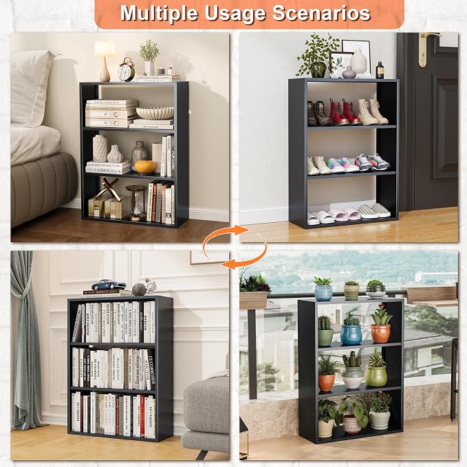 OSEILLC 4-Tier Steel Standing Book Shelf, Multipurpose Open Storage Rack for Entryway, Living Room, Bedroom, Garage，Metal Bookshelf/Bookcase,Small Shelf (Black, 32.7" Hx23.6 Wx11 D)