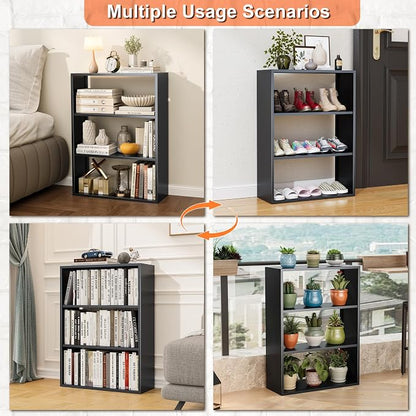 OSEILLC 4-Tier Steel Standing Book Shelf, Multipurpose Open Storage Rack for Entryway, Living Room, Bedroom, Garage，Metal Bookshelf/Bookcase,Small Shelf (Black, 32.7" Hx23.6 Wx11 D)