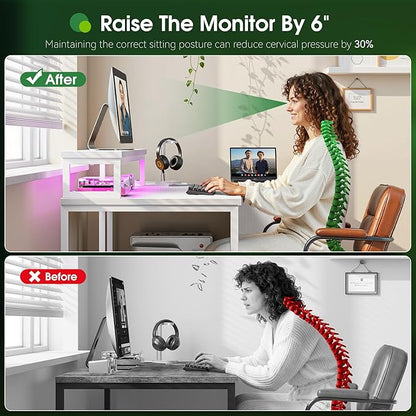 EnHomee L Shaped Gaming Desk with 3 Drawers & Power Outlet, 40Inch White Computer Desk with LED Lights Reversible Office Desk with Monitor Stand for Gaming,Study Room,Home Office,Bedroom,White
