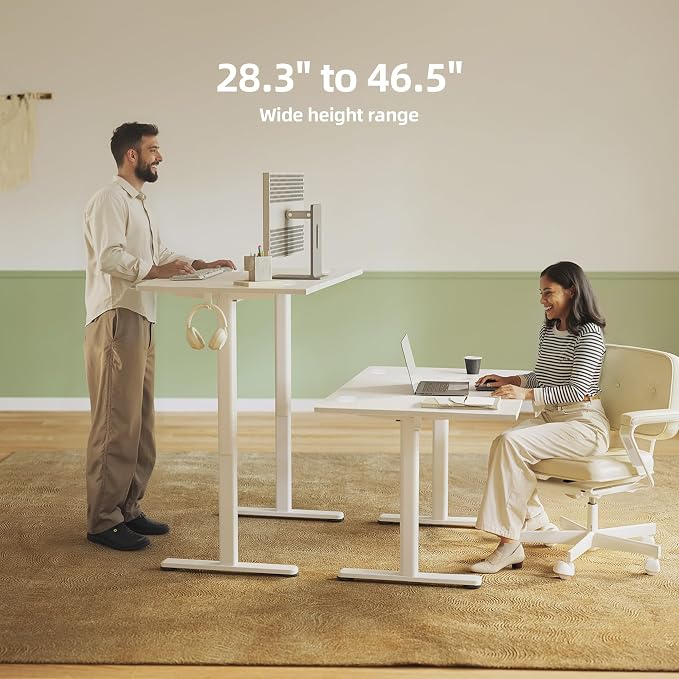 INNOVAR Electric Standing Desk, Adjustable Height Stand up Desks, 48 x 24 Inches Sit Stand up Desk for Home Office Desks, 3-Preset Memory Height Ergonomic Rising Desks, White