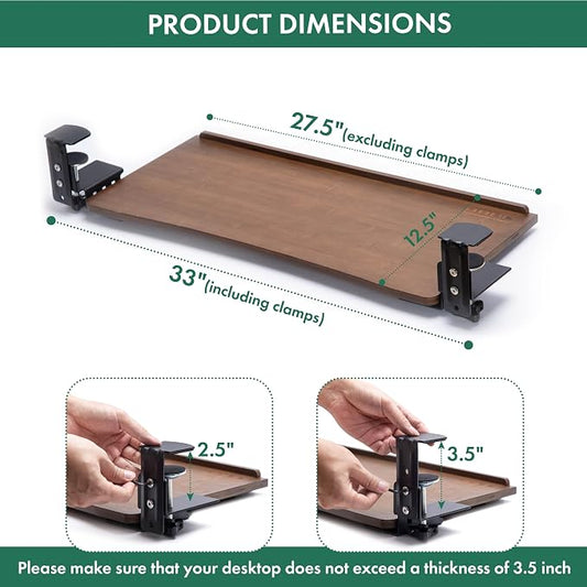 D'vine Dev Keyboard Tray Under Desk with Wrist Rest, Bamboo Wood Keyboard Drawer with Full Size Keyboard and Mouse Pad, Walnut Color, KBTY-2