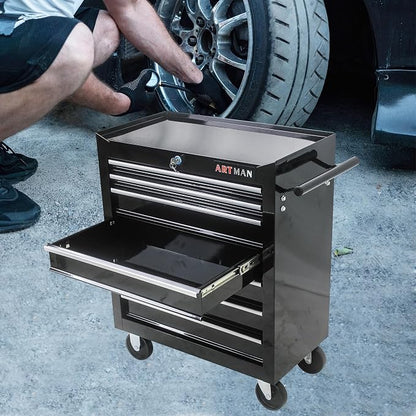 RYH 7 Drawers Rolling Tool Chest & Tool Box on Wheels | Heavy Duty Metal Cart with Ball Bearing Drawers | Fits US General Tool Box for Garage Storage (Black, 7 Drawers（29.9" H × 24.2" W × 12.9" D)