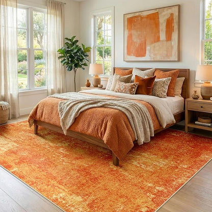RELEANY Washable Area Rugs 9'x12' Non-Slip Modern Abstract Soft for Living Room Entryway Bedroom Kitchen, Print Pattern, Orange