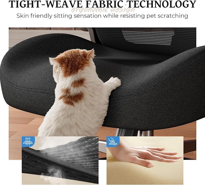 Ergonomic Office Chair - Adjustable Lumbar Support | 350lbs Big & Tall Heavy Duty Mesh Comfy Chair with Flip-Up Arms Gaming Chairs for Adult Home and Business