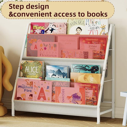 Aokitsink 4-Tier Kids Bookshelf, Book Shelf for Kids Rooms,Book Rack for Kid with Four Deep Pockets,Nursery Bookshelves for Kid' Playroom, Toddler Bookshelf as a Children's Gift
