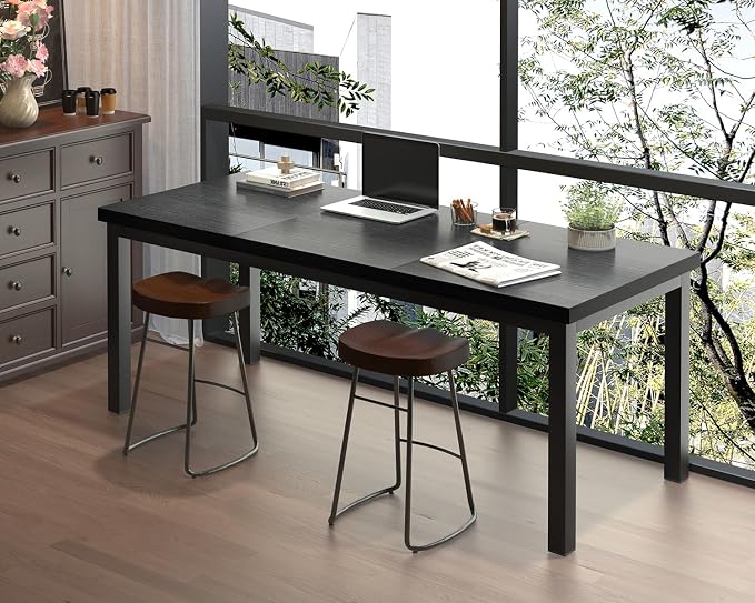 63 Inch Large Computer Desk, Modern Office Desk with Adjustable Feet, Gaming Desk with Deep Desktop, Study Writing Table for Home Office, Work from Home, Easy Assembly, Black