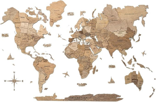 Enjoy The Wood 3D Wooden World Map Wall Art - Large Travel Map with Pins for Art Decor - Decorative Map of the World for Home, Office - Travel Wall Art Housewarming Gift Idea (Terra, M, Unframed)