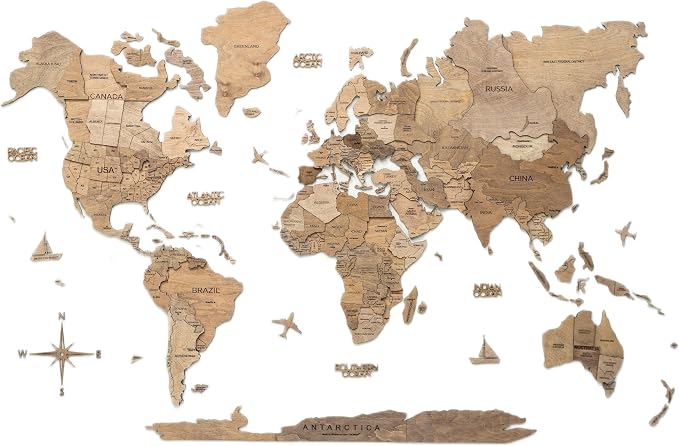 Enjoy The Wood 3D Wooden World Map Wall Art - Large Travel Map with Pins for Art Decor - Decorative Map of the World for Home, Office - Travel Wall Art Housewarming Gift Idea (Terra, 3XL, Unframed)