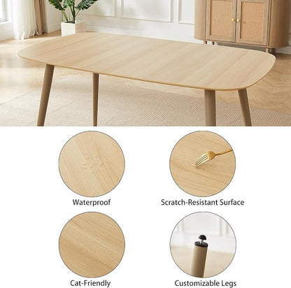 HIPIHOM 55'' Scratch Resistant Modern Wood Dining Table for 4 with Leather U-Shaped Chairs - Kitchen Dining Room Furniture (Easy to Assemble, Pet Friendly Surface, White Chair