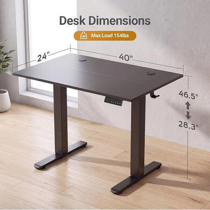 Claiks Electric Standing Desk 40 x 24 Inches, Adjustable Height Motorized Sit Stand Desk with 3 Memory Presets & Cable Management, Space-Optimized Computer Workstation for Home Office & Bedroom, Black